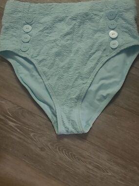 Womens Plus Light Aqua Button-Accent Swim Bottoms